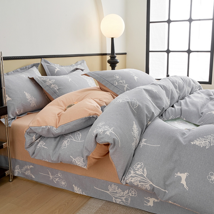 91家纺网 家纺一手货源 找家纺 橙艺家居 2024新款全棉超柔生态磨毛四件套全棉四件套纯棉四件套 芊芊之恋-灰