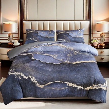 璐维斯家纺 20255新款 现货 外贸跨境数码印花大版被套三件套temu shein 亚马逊床品套装床单款床笠款四件套 灰色流光