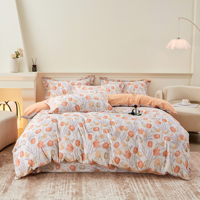 91家纺网 家纺一手货源 找家纺 橙艺家居 2024新款全棉超柔生态磨毛四件套全棉四件套纯棉四件套 盛世颜-桔