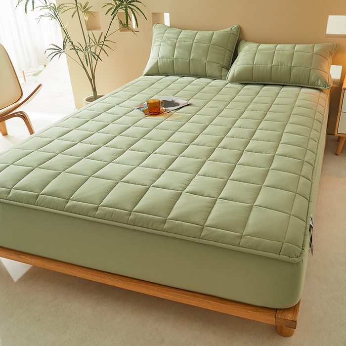 91家纺网 家纺一手货源 找家纺 3C 2024新款柔软亲肤全棉双面床笠 豆绿