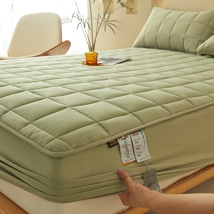 91家纺网 家纺一手货源 找家纺 3C 2024新款柔软亲肤全棉双面床笠 豆绿