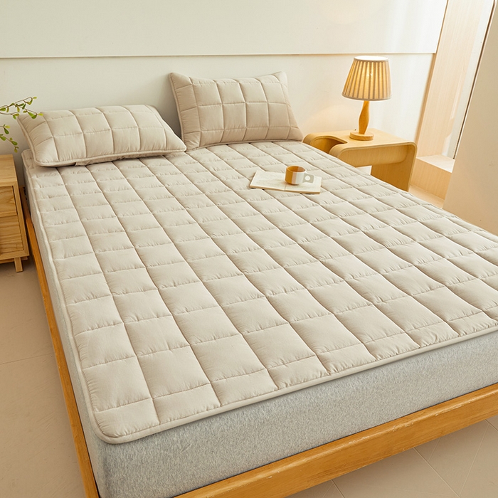 91家纺网 家纺一手货源 找家纺 3C 2024新款亲肤全棉加厚双面床护垫 卡其