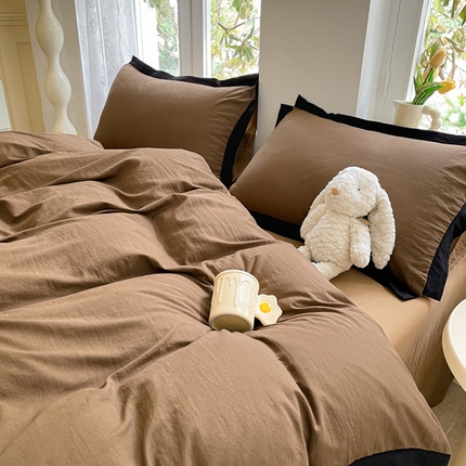 慕澄家纺 2024新款美拉德风双拼四件套 美拉德深咖+浅咖