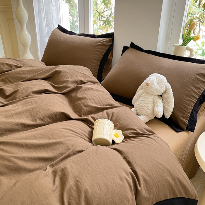 91家纺网 家纺一手货源 找家纺 慕澄家纺 2024新款美拉德风双拼四件套 美拉德深咖+浅咖