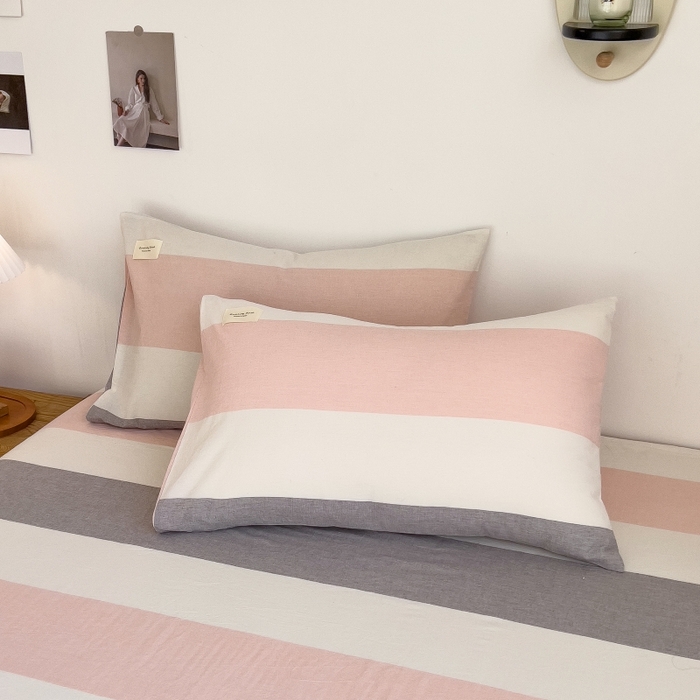 91家纺网 家纺一手货源 找家纺 2024新款无印风水洗棉亲肤简约学生三件套 桃玉粉