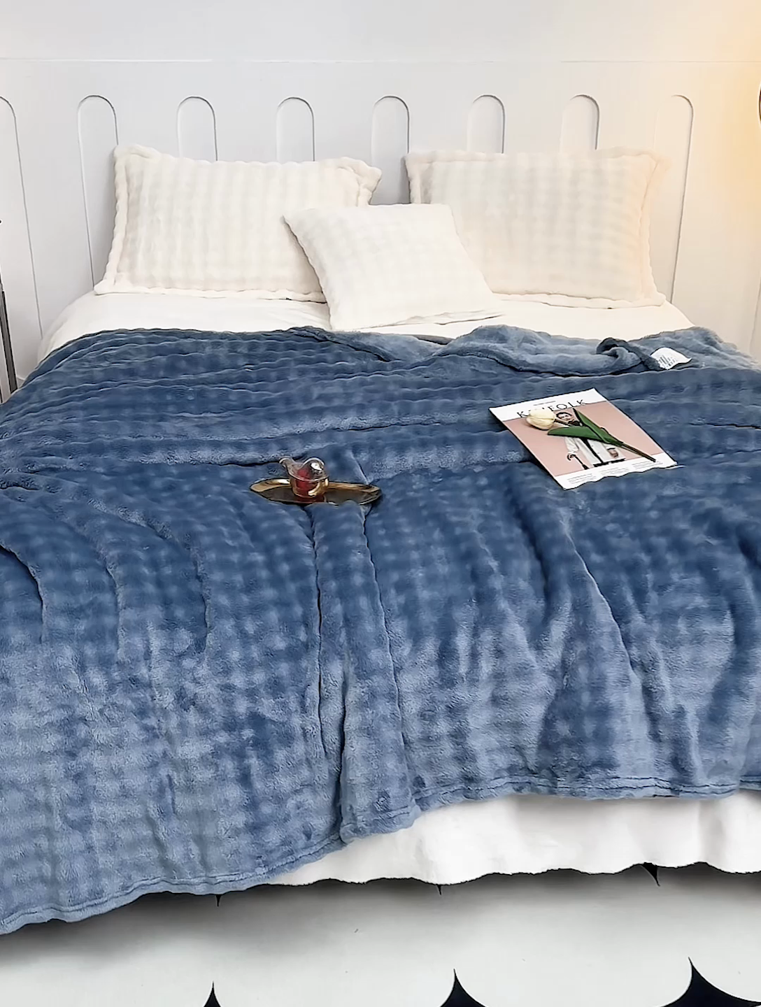 91家纺网 家纺一手货源 找家纺 肖恩毯业 2025新款小泡泡兔毛毯--布兰卡系列 布兰卡-星空蓝