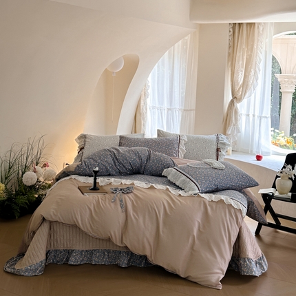 91家纺网 家纺一手货源 找家纺 （总）上喜 热卖蝴蝶结全棉碎花床盖四件套