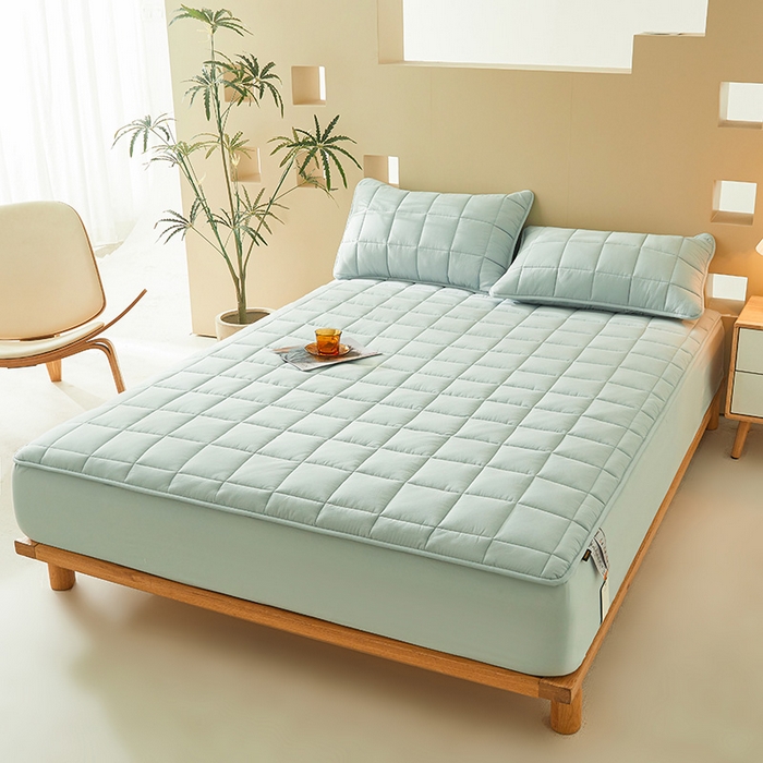 91家纺网 家纺一手货源 找家纺 3C 2024新款柔软亲肤全棉双面床笠 梦蓝