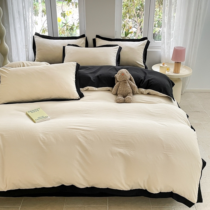 91家纺网 家纺一手货源 找家纺 慕澄家纺 2024新款美拉德风双拼四件套 美拉德-米白+黑