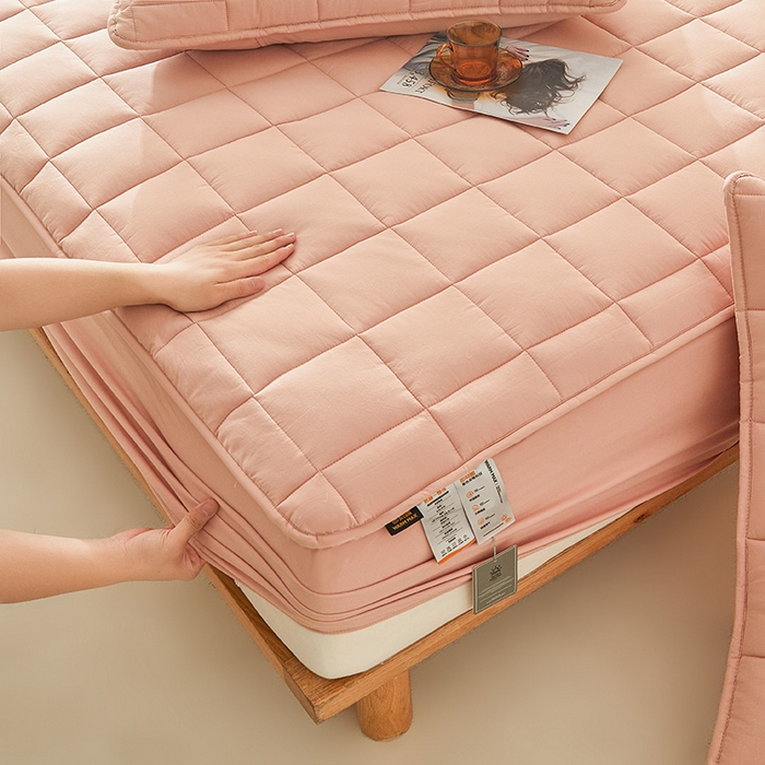 91家纺网 家纺一手货源 找家纺 3C 2024新款柔软亲肤全棉双面床笠 仙粉