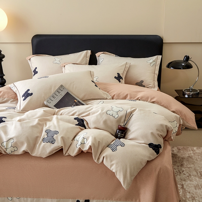 91家纺网 家纺一手货源 找家纺 橙艺家居 2024新款全棉超柔生态磨毛四件套全棉四件套纯棉四件套 喜饰-米