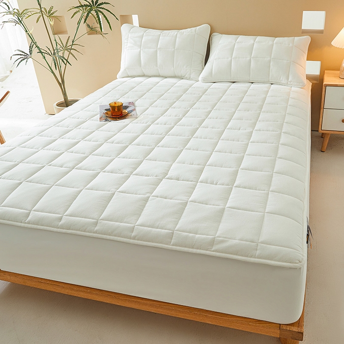 91家纺网 家纺一手货源 找家纺 3C 2024新款柔软亲肤全棉双面床笠 雅白