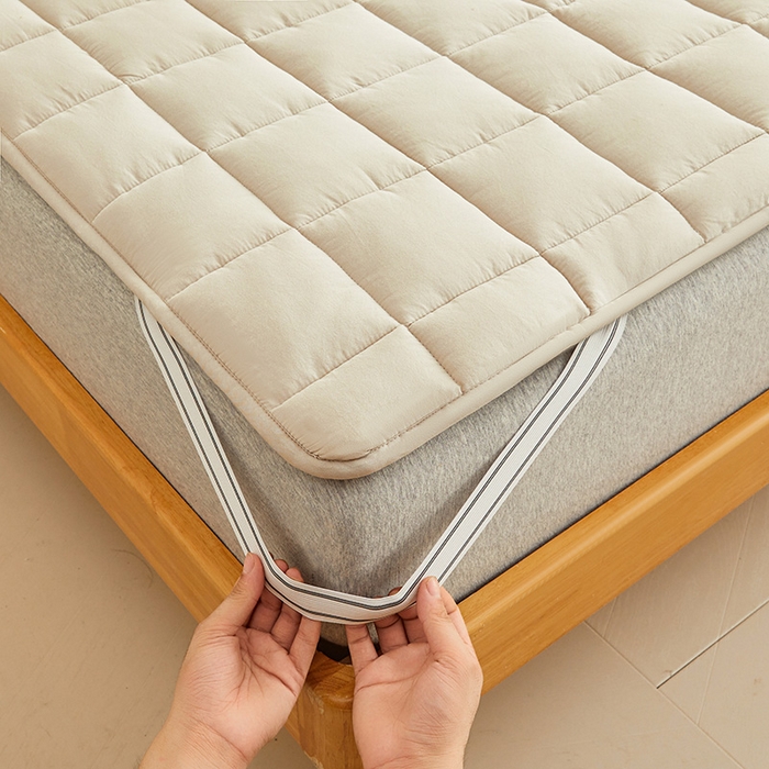 91家纺网 家纺一手货源 找家纺 3C 2024新款亲肤全棉加厚双面床护垫 卡其