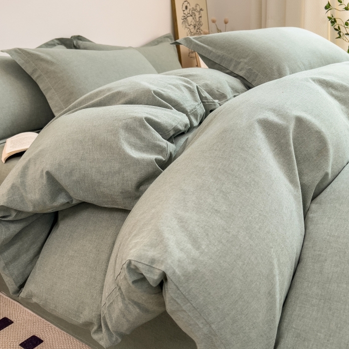 91家纺网 家纺一手货源 找家纺 2024新款无印风水洗棉亲肤简约学生三件套 薄荷绿