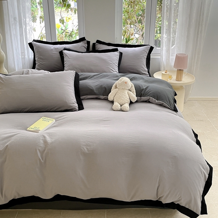 91家纺网 家纺一手货源 找家纺 慕澄家纺 2024新款美拉德风双拼四件套 美拉德-浅灰+深灰