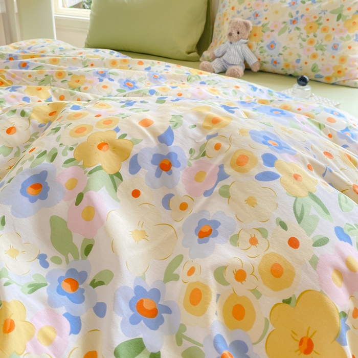 91家纺网 家纺一手货源 找家纺 黑马家居 2025新款全棉喷气13070印花单被套 田苑小风 黄