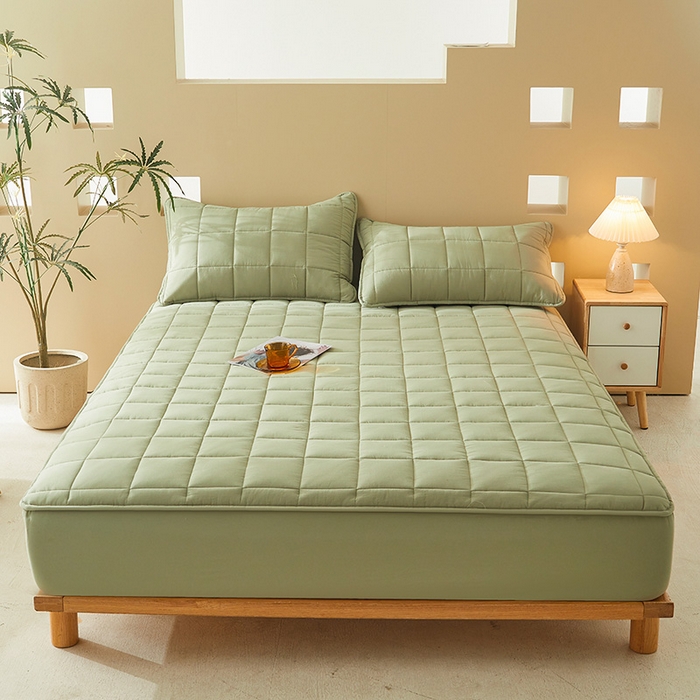 91家纺网 家纺一手货源 找家纺 3C 2024新款柔软亲肤全棉双面床笠 豆绿