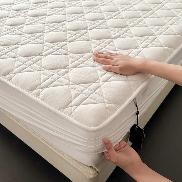 91家纺网 家纺一手货源 找家纺 3C 2024新款A类全棉水洗棉棉花床笠 素雅白-