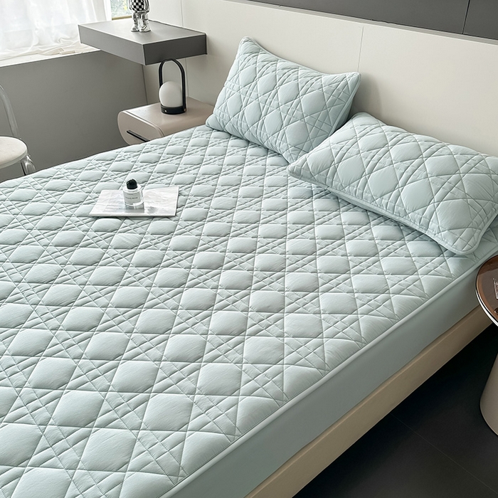 91家纺网 家纺一手货源 找家纺 3C 2024新款A类全棉水洗棉棉花床笠 纯净蓝-