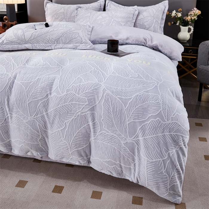 91家纺网 家纺一手货源 找家纺 2024新款A类8斤雕花绒牛奶绒四件套 叶霖-灰