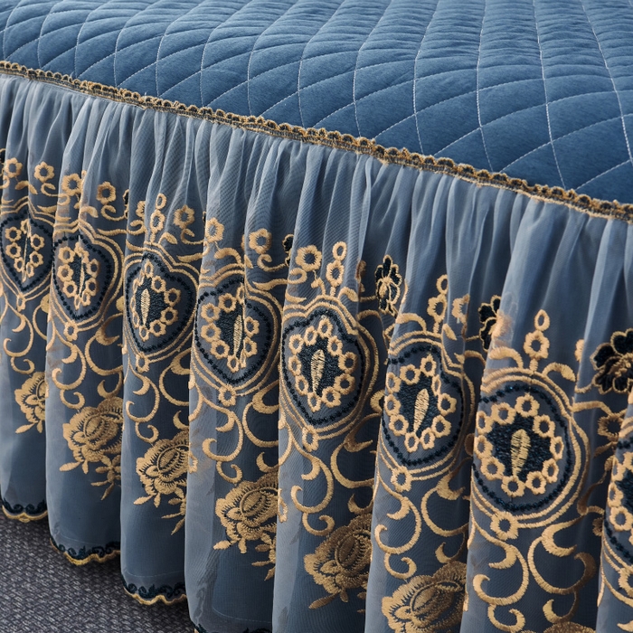 91家纺网 家纺一手货源 找家纺 （总）罗艺轩 2024新款色织蕾丝夹棉床裙三件套-皇家贵族