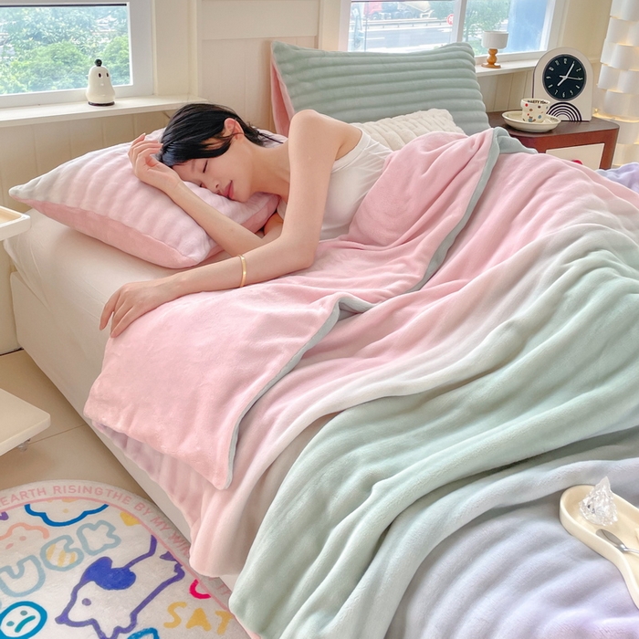 91家纺网 家纺一手货源 找家纺 言熙居家纺 2024新款AB版多功能盖毯被套 泡芙-粉绿