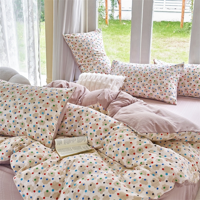 91家纺网 家纺一手货源 找家纺 富之航 2024新款云纱棉四件套现货供应 满天星