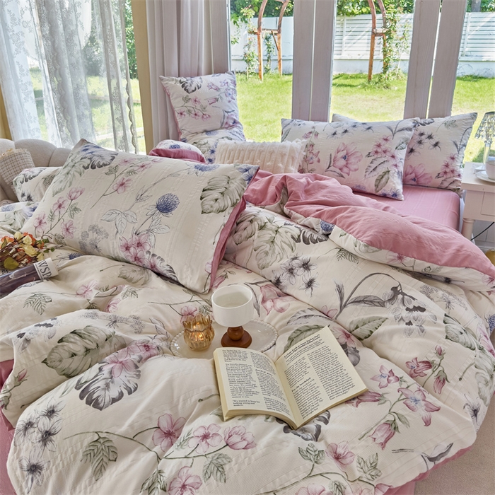 91家纺网 家纺一手货源 找家纺 富之航 2024新款云纱棉四件套现货供应 江南