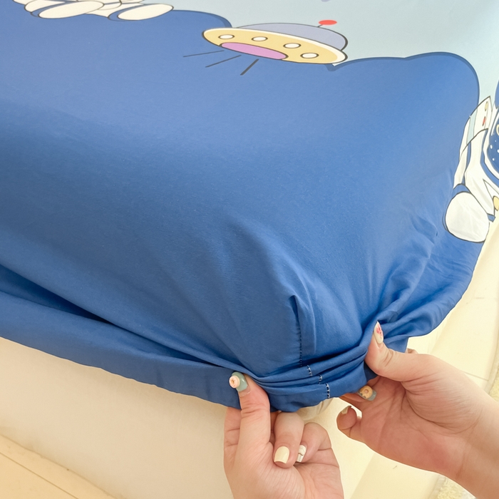 91家纺网 家纺一手货源 找家纺 博雅 2024新款全棉宇航员印花单床笠单被套 太空漫步