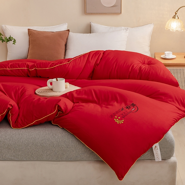 91家纺网 家纺一手货源 找家纺 优尚 2025新款华夫格水洗棉大豆被 玫瑰红