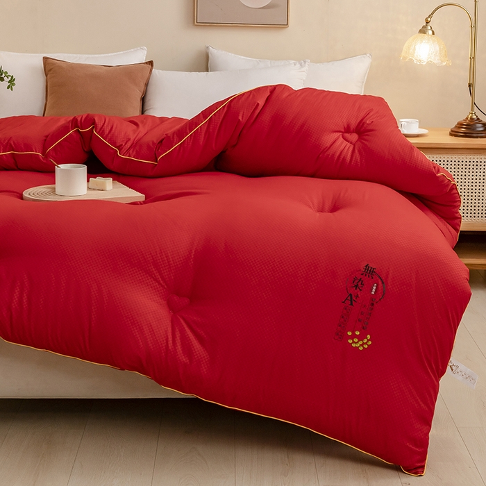 91家纺网 家纺一手货源 找家纺 优尚 2025新款华夫格水洗棉大豆被 玫瑰红