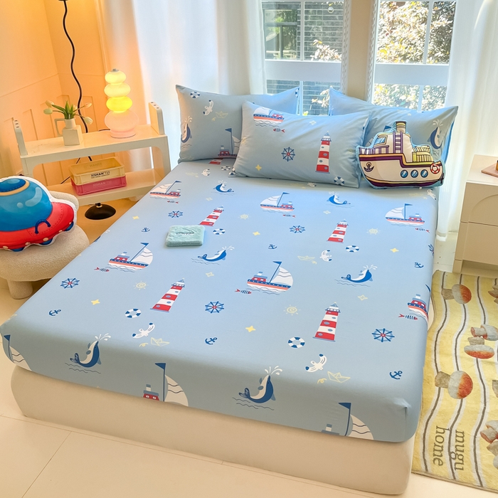 91家纺网 家纺一手货源 找家纺 博雅 2024新款全棉宇航员印花单床笠单被套 扬帆起航