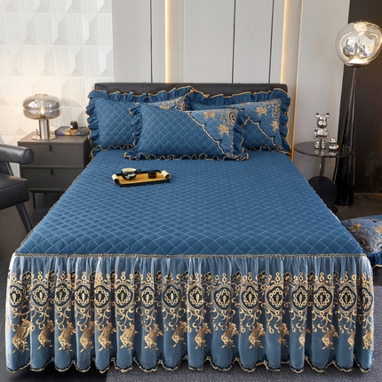 91家纺网 家纺一手货源 找家纺 （总）罗艺轩 2024新款色织蕾丝夹棉床裙三件套-皇家贵族