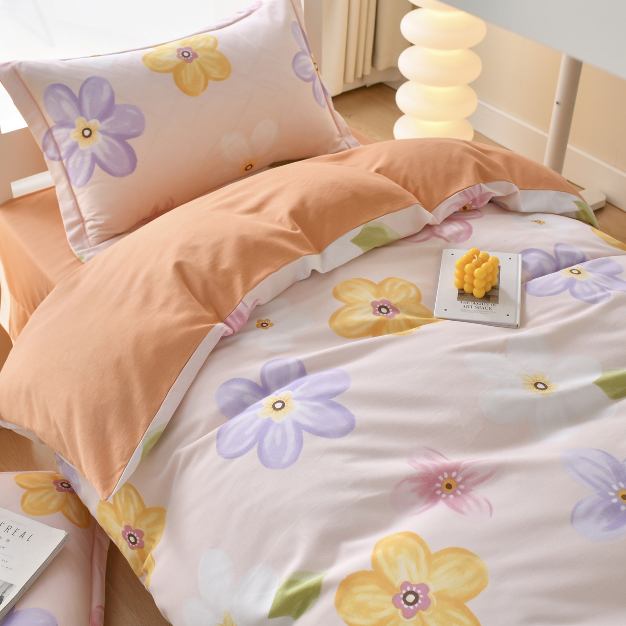 91家纺网 家纺一手货源 找家纺 优尚 2025全棉纯棉磨毛喷气印花学生三件套 花语甜心-粉