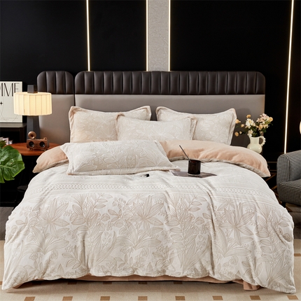 2024新款A类8斤雕花绒牛奶绒四件套 芳草-黄