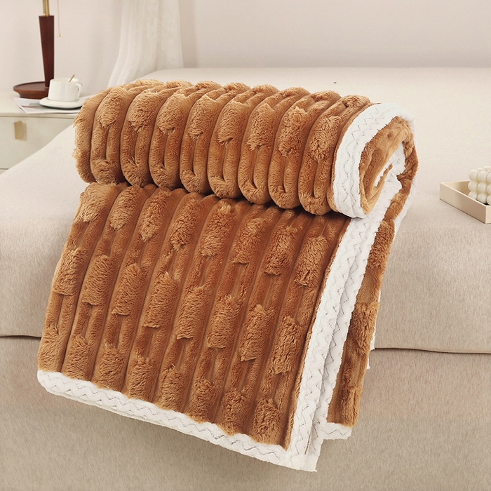 91家纺网 家纺一手货源 找家纺 赋雅家纺-毛毯-绒品套件专家 2025新款仿裘皮兔绒毛毯 咖色