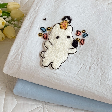 91家纺网 家纺一手货源 找家纺 韩巢家纺 2024新款四季通用超柔水洗棉毛巾绣单件被套-动物乐园系列（提供卖家秀 ） 动物乐园白蓝