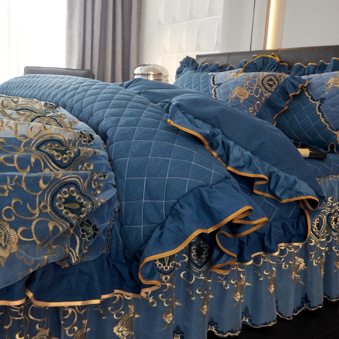 91家纺网 家纺一手货源 找家纺 （总）罗艺轩 2024新款色织蕾丝夹棉床裙款四件套-皇家贵族