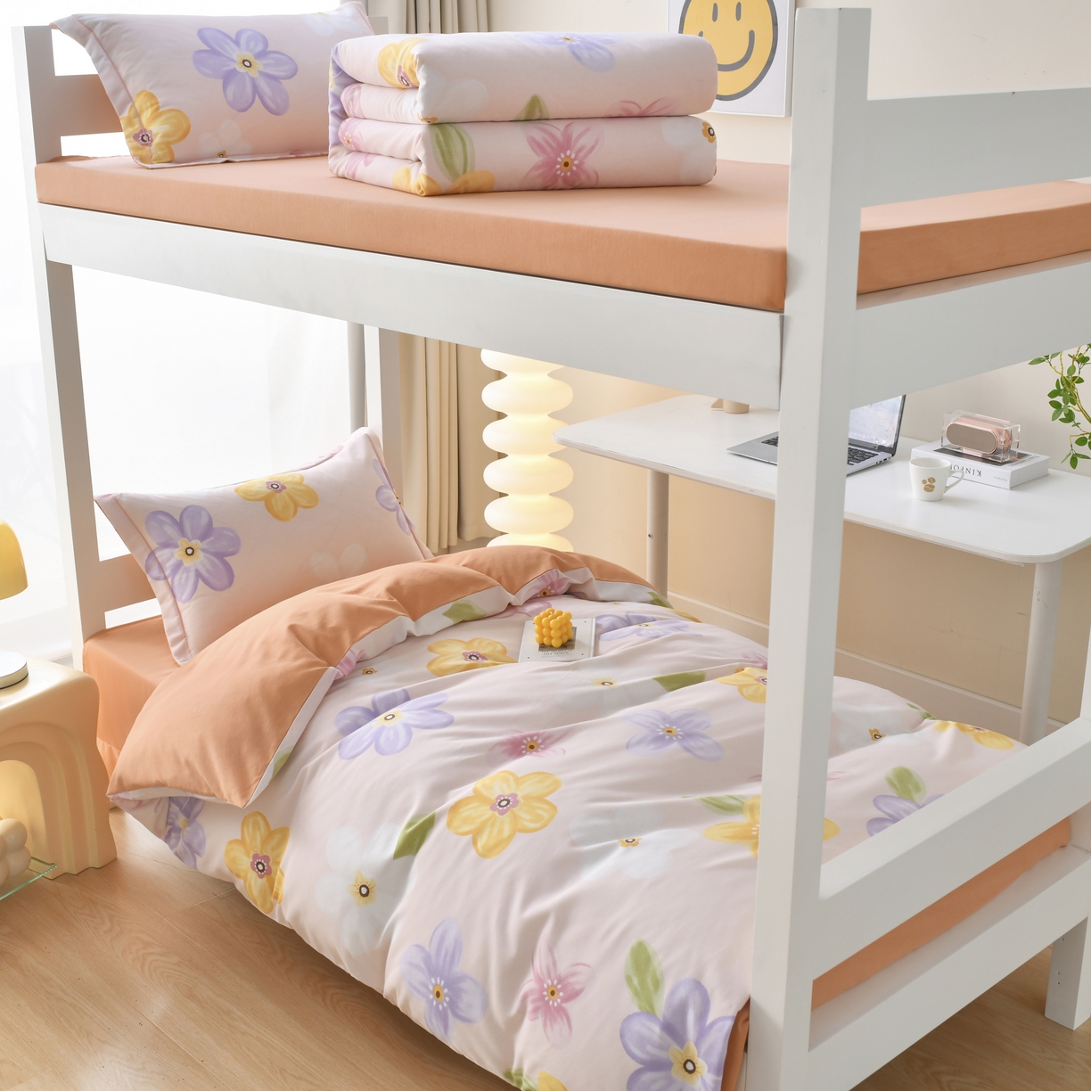 91家纺网 家纺一手货源 找家纺 优尚 2025全棉纯棉磨毛喷气印花学生三件套 花语甜心-粉