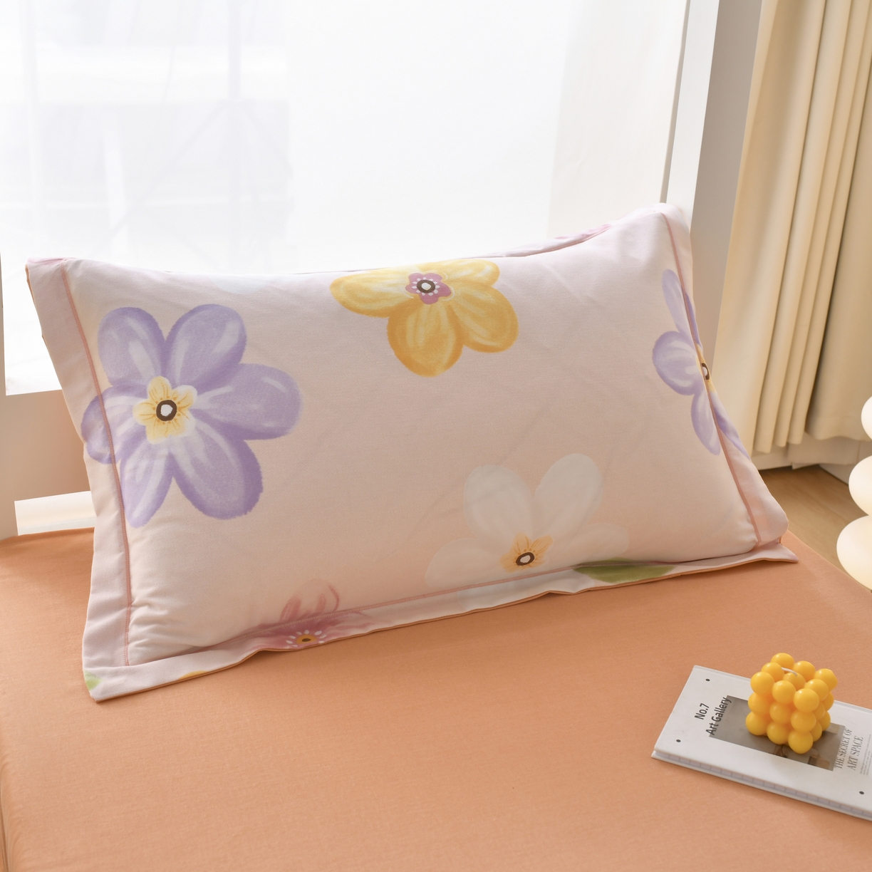 91家纺网 家纺一手货源 找家纺 优尚 2025全棉纯棉磨毛喷气印花学生三件套 花语甜心-粉