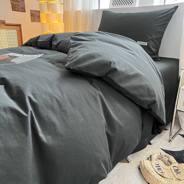 91家纺网 家纺一手货源 找家纺 蓝邻家纺 2024新款纯色水洗棉贴标四件套 高级灰