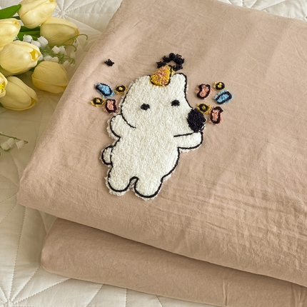 91家纺网 家纺一手货源 找家纺 韩巢家纺 2024新款四季通用超柔水洗棉毛巾绣单件被套-动物乐园系列（提供卖家秀 ） 动物乐园奶咖