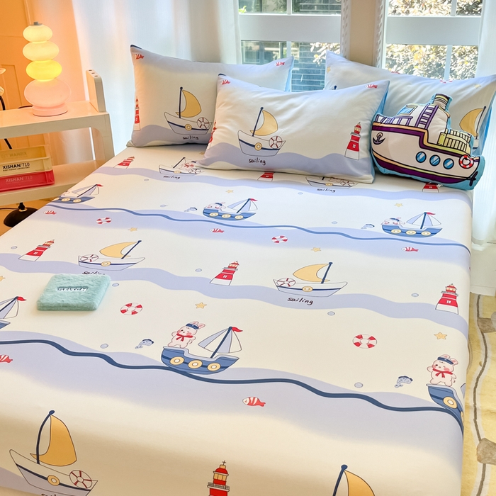 91家纺网 家纺一手货源 找家纺 博雅 2024新款全棉宇航员印花单床笠单被套 航海家