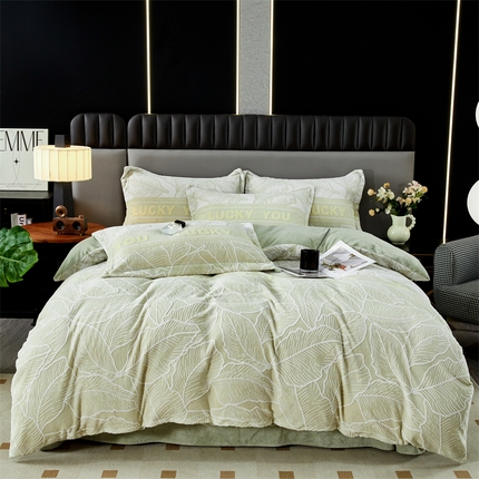 91家纺网 家纺一手货源 找家纺 2024新款A类8斤雕花绒牛奶绒四件套 叶霖-绿