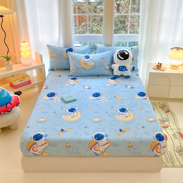 91家纺网 家纺一手货源 找家纺 博雅 2024新款全棉宇航员印花单床笠单被套 环游太空