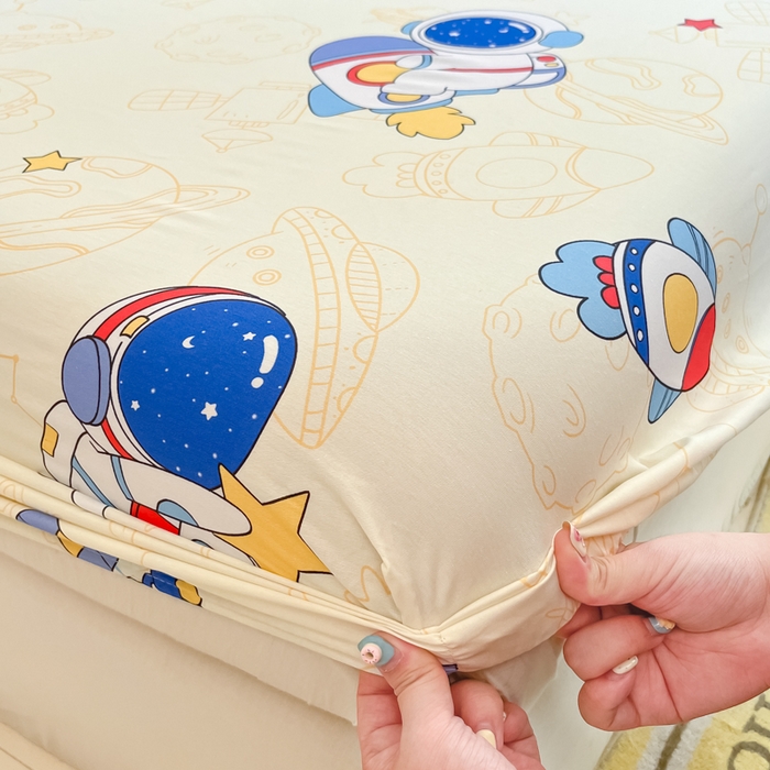 91家纺网 家纺一手货源 找家纺 博雅 2024新款全棉宇航员印花单床笠单被套 遨游星际