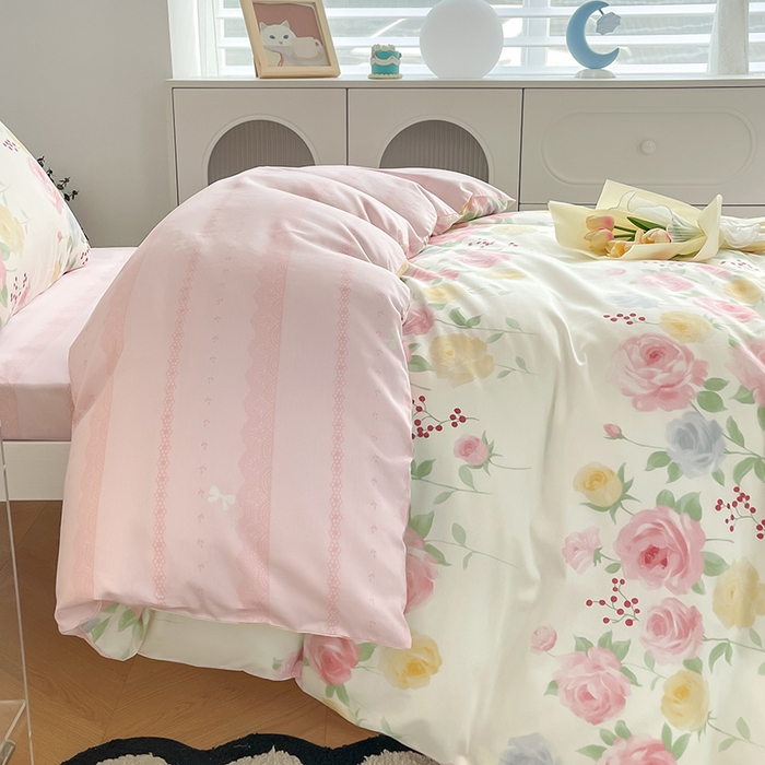 91家纺网 家纺一手货源 找家纺 蓝邻家纺 2024新款小清新印花全棉四件套学生宿舍三件套 筱薇