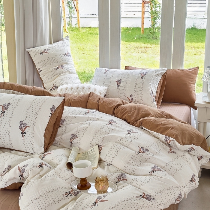 91家纺网 家纺一手货源 找家纺 富之航 2024新款云纱棉四件套现货供应 花艺咖