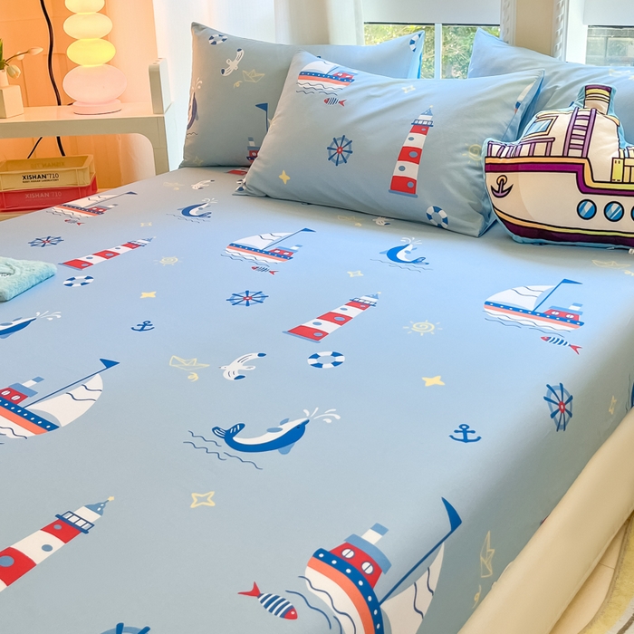 91家纺网 家纺一手货源 找家纺 博雅 2024新款全棉宇航员印花单床笠单被套 扬帆起航