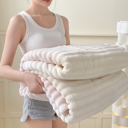 91家纺网 家纺一手货源 找家纺 言熙居家纺 2024新款AB版多功能盖毯被套 泡芙-粉白